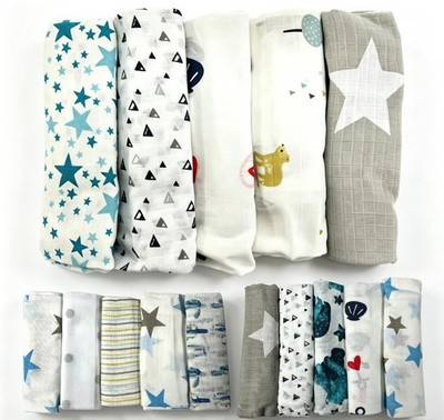 Große Baby Musselin Quadrate Swaddle Spucktücher 100% Baumwolle Handtücher 5 Stück 70 x 70 cm