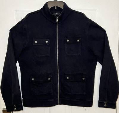 Marc Anthony Men's Size Large Black Full Zip Jersey Fleece Jacket 4 Snap Pockets