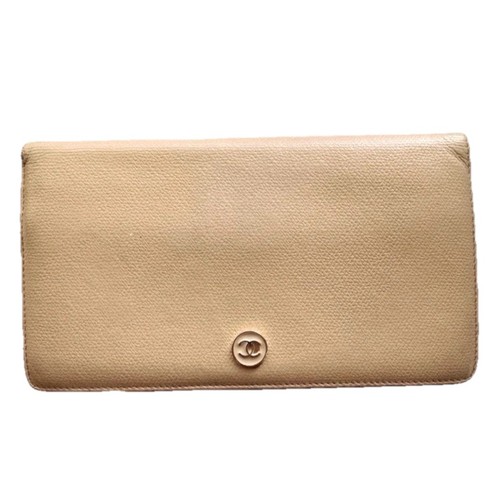 AUTHENTIC CHANEL TAN LEATHER LARGE BIFOLD WALLET