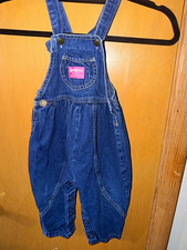 OshKosh B'gosh Girls 3T Blue Denim Cotton Vintage Overalls Pockets