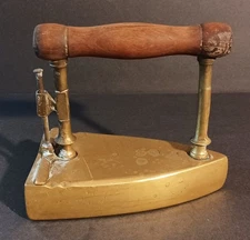 Antique Brass w Wood Handle Hot Coal Sad Clothes Iron