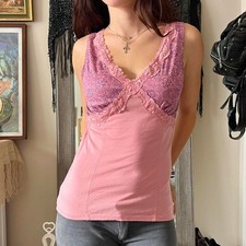Personal Identity Pink Purple Lace Y2K Tank Top Fairycore Coquette Medium