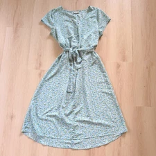 Studio B by Bobeau XL Lemon Floral Print Midi Dress Button Down Cottagecore