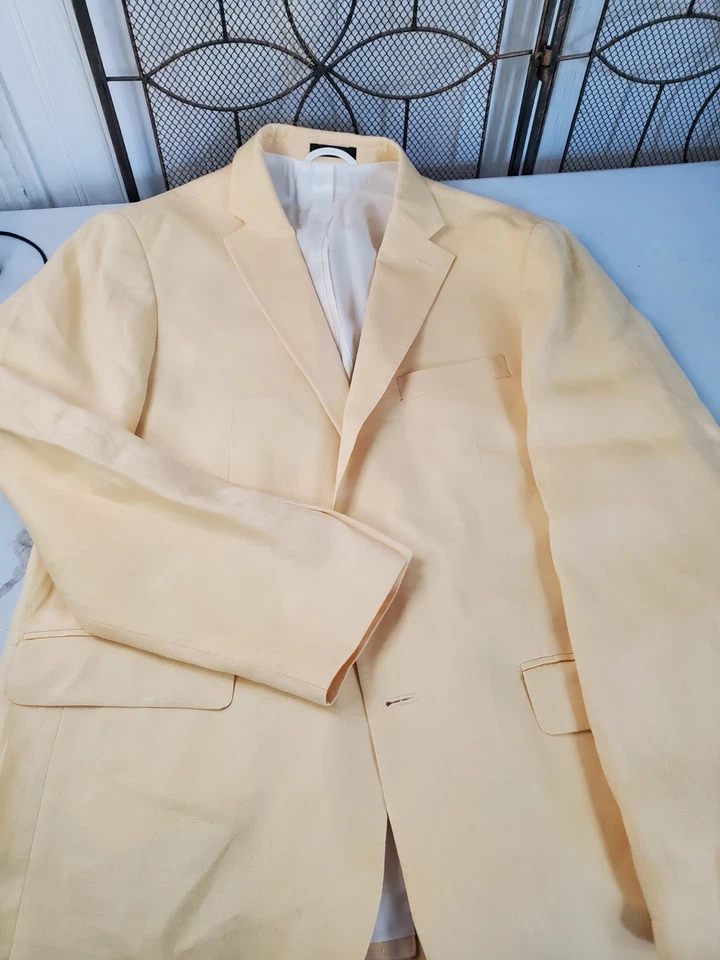 Lauren Ralph Lauren мужской костюм куртка 42R желтый * черный ярлык * 100% лен - Изображение 2 из 4