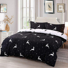 Christmas Deer Bedding Pillowcase Duvet Cover Set with Zipper Queen, White Deer