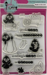 Pink & Main Old Crow Clear Polymer Stamp Set Used Whimsical Crow Characters