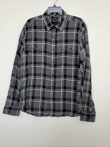 Lucky Brand Langarm Flanell Herren Hemd 100% Baumwolle schwarz grau kariert Gr. L - Bild 2 von 10