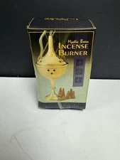 BRASS INCENSE BURNER w/50 INCENSE starter cones 6 inches - NIB - MADE IN INDIA 