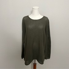 Michael Kors Sweater Tunic Open Knit Lightweight High Low Round Neck Olive Green