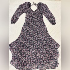 ASTR the Label Sweetheart Rounded Hem Long Sleeve Floral Midi Dress Floral L