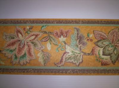 Tuscan Golden Yellow Border with Green & Brown Flowers by Fine Decor B.5237