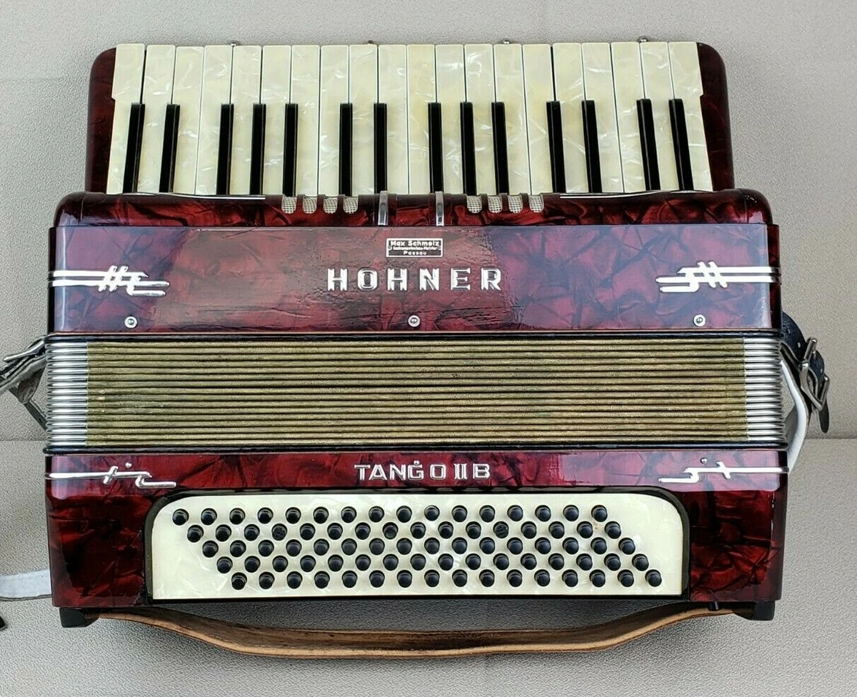 Vintage HOHNER Tango II B Button Accordion Burgundy Instrument w