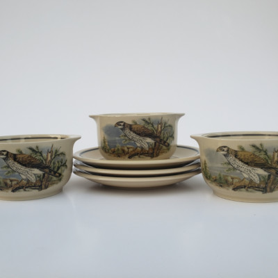 Vintage CP Colditz GDR/DDR Hawk Soup Crocks & Plates   Set of 3, Green Trim