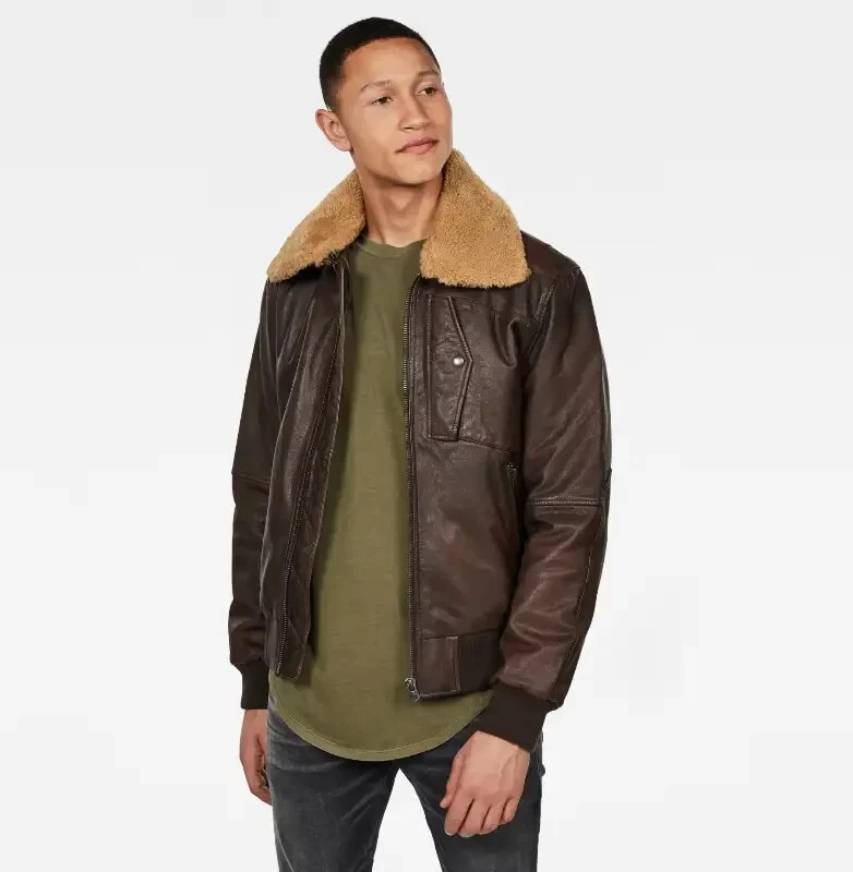 G-STAR BOLLARD LEATHER BOMBER Jacket (Brown, M-Size) - Image 4 of 4