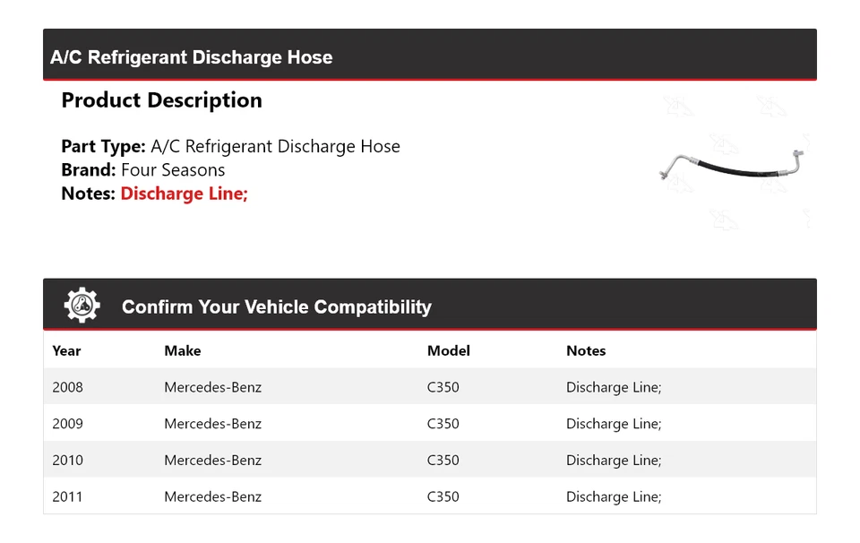 Manguera de descarga de refrigerante aire acondicionado Mercedes-Benz C350 2008-2011 4 estaciones 2009 Foto 2 de 4