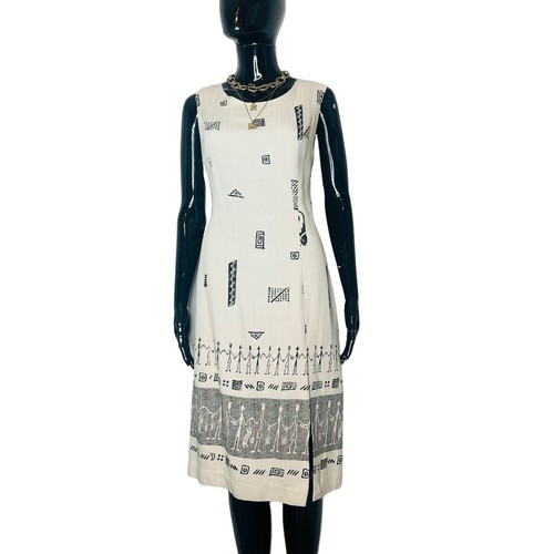 Beige Abstract & African Design Women 90s Dress