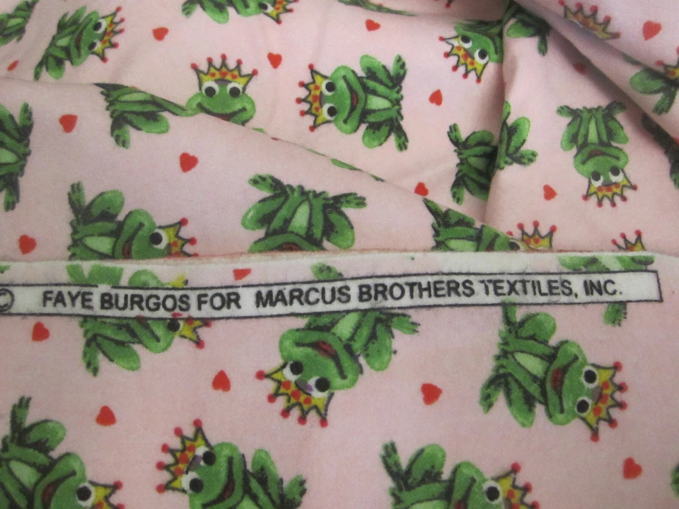Tela de franela de algodón rosa claro corazones ranas verdes Marcus Bros Burgos Btyx44 Foto 3 de 4