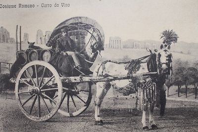 27138 cartolina Costume Romano Carro de Vino 1925 AK Perde Wagen mit Wein Fässer