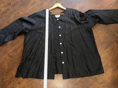 David Dart Linen 3X Button Front Tunic Jacket Blouse Top Butterfly Black - Picture 6 of 12