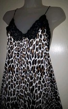 Vintage 80s Vanity Fair Leopard Silky Nylon Nightgown Bombshell Lingerie L