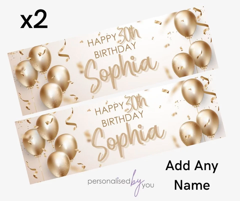 MADVINL 2x Personalised Birthday Banners Gold Balloons Large 16th 18th 21st 30th 40th 50
