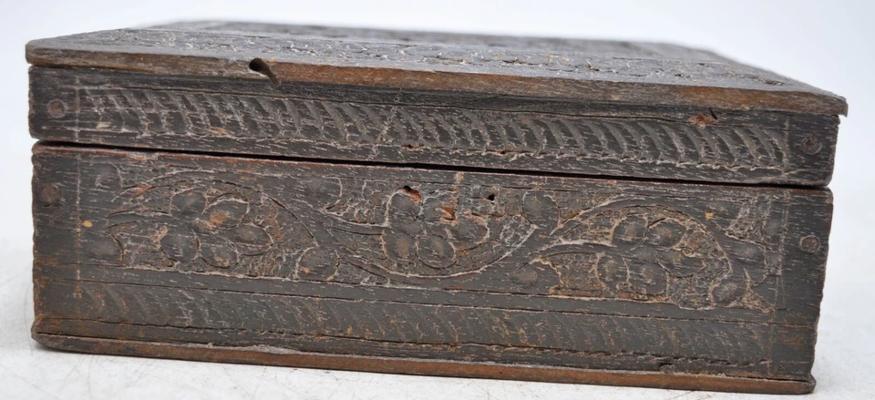 Antique Wooden Jewellery Storage Box Original Old Hand Fine Carved - Image 3 of 4