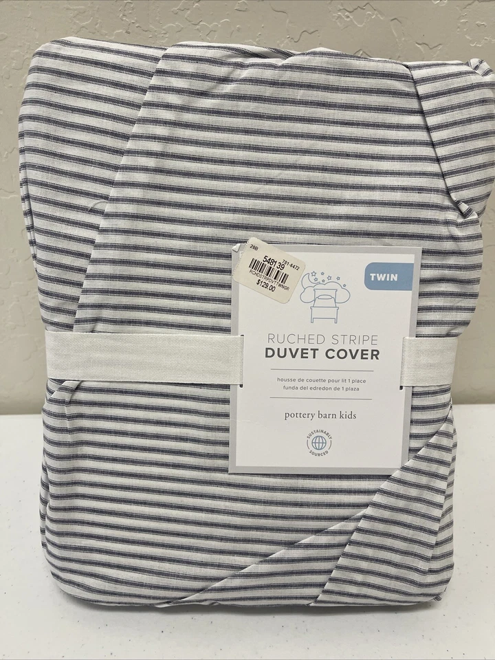 Pottery Barn собранный в Рюш синий/белый в полоску двойной пододеяльник - Изображение 2 из 4