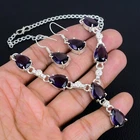 Amethyst Gemstone Handmade 925 Sterling Silver Jewelry Necklace +Earring Set