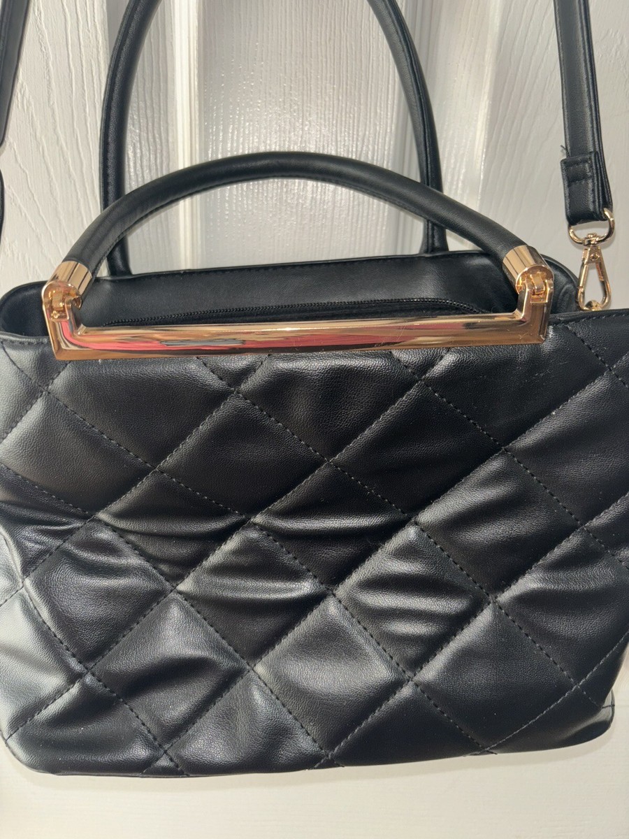Crossi New York Black Leather Handbag Gold Hardware Inner Dividers