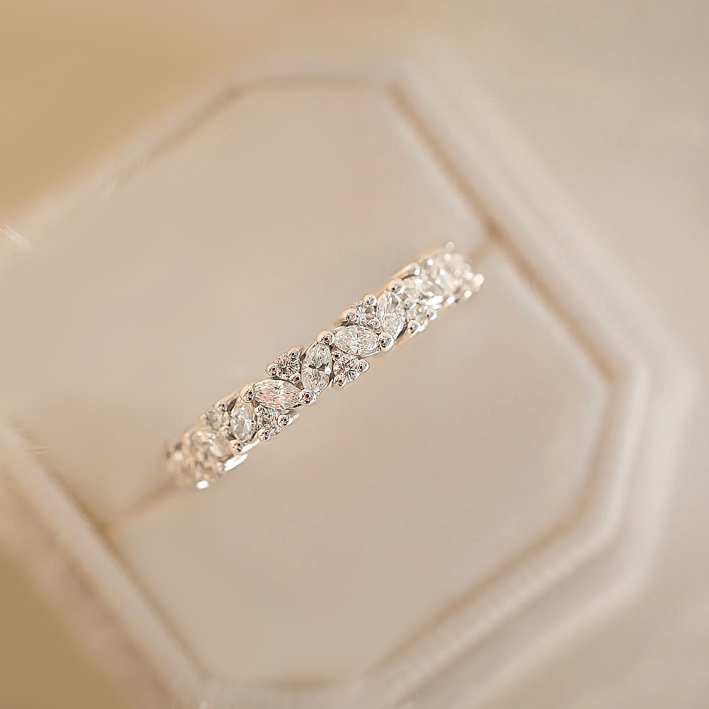 Diamond Wedding Band Merquise Cut 2 Carat Lab Grown 14K Yellow  Gold Size 5.5-image