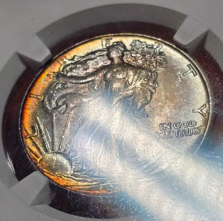 1944 Walking Liberty Half Dollar NGC MS65 Rainbow Toned Nice PQ Coin - Image 3 of 4