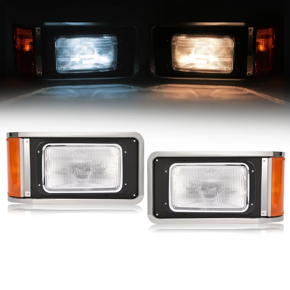 Faros diestros+derechos con bisel y bombillas LED para camión con capó Mack CH613 SFA 1990-2017 Foto 2 de 4