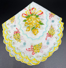 FLORAL YELLOW HAND ROLLED HEM- LARGE HANKY-UNUSED