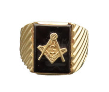 14K GOLD  Vintage Black Stone Freemason Masonic Symbol Band Ring Sz 12  GR623