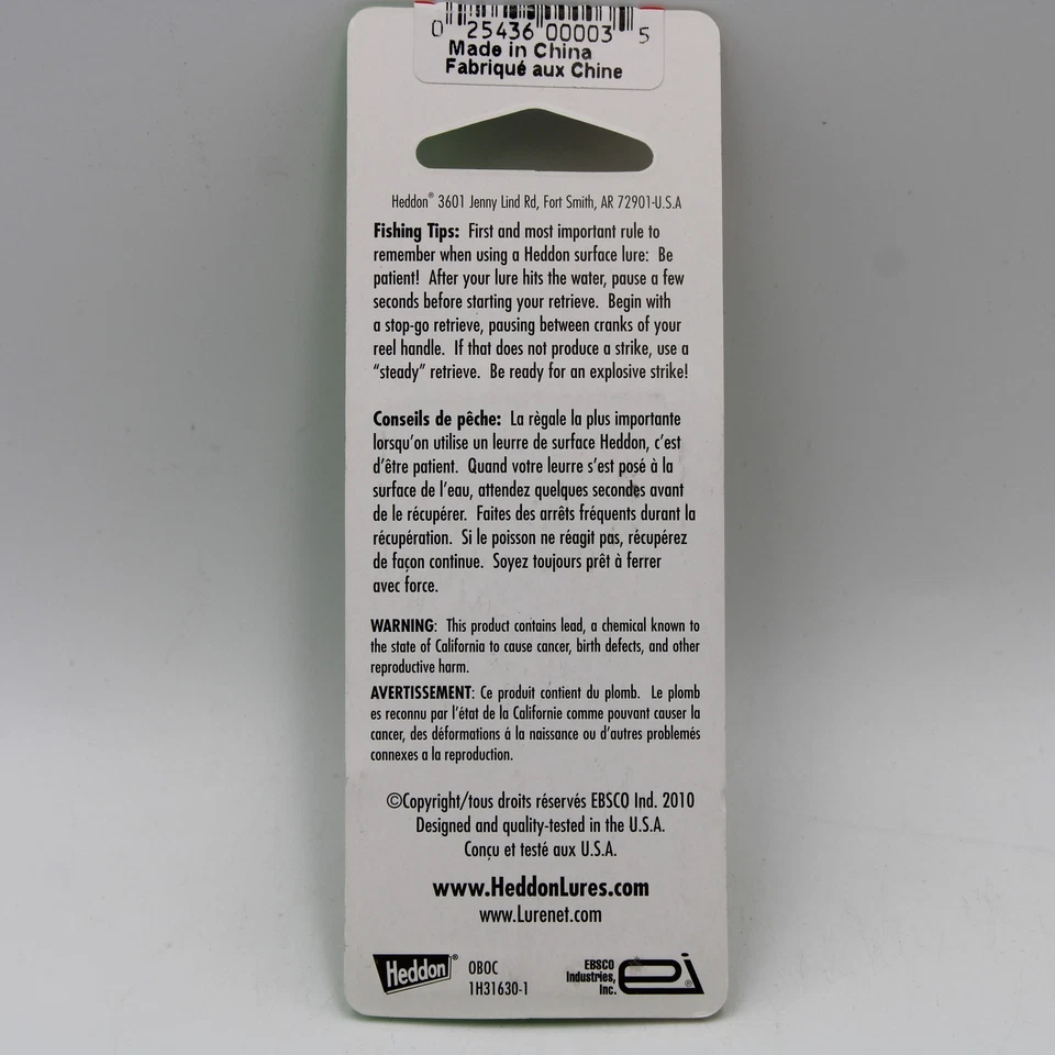 Señuelo de pesca Heddon Tiny Torpedo X0360LC natural percha superior NOS 2 pulgadas Foto 4 de 4