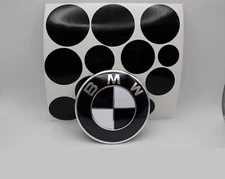 BLACK and WHITE Emblem Overlay Sticker Fits Hood Trunk Wheels Steering  For BMW