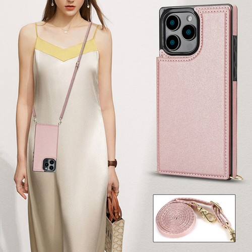 Luxury Leather Crossbody Card Slot Cover Case for 16 15 14 13 12 11 Pro Max XR - Picture 32 of 58