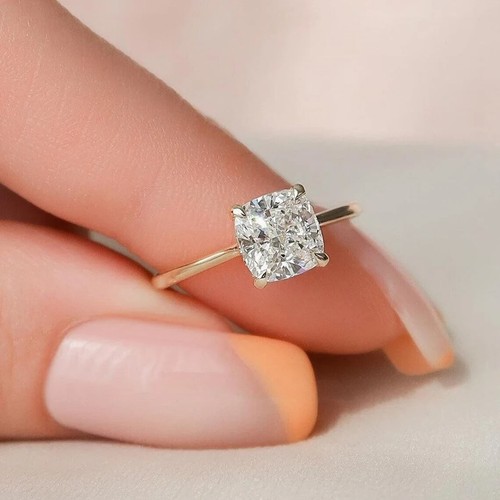 1.10TCW Cushion Cut IGI Lab Grown Diamond Hidden Halo Ring Solid 14k Yellow Gold - Foto 5 di 15