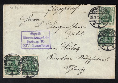 Deutsches Reich 1915 Brief ZENSUR Germania ST Konstanz 27.09.1915