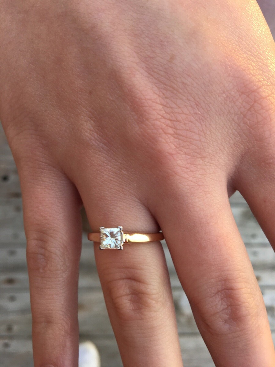 14KT YG Gold CT PRINCESS CUT Solitaire MOISSANITE Promise Ring