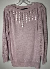Vtg Women  s Sweater 80  s Cottagecore Granny Lilac Purple Ribbons Ramie Sz 40 Med