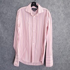 Gives & Hawkes Dress Shirt Striped 15.5 Pink Double Cuff Long Sleeve Button Up