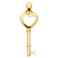 GOLD -14K Yellow Gold Key to Heart Charm Love Pendant for Necklace or Chain
