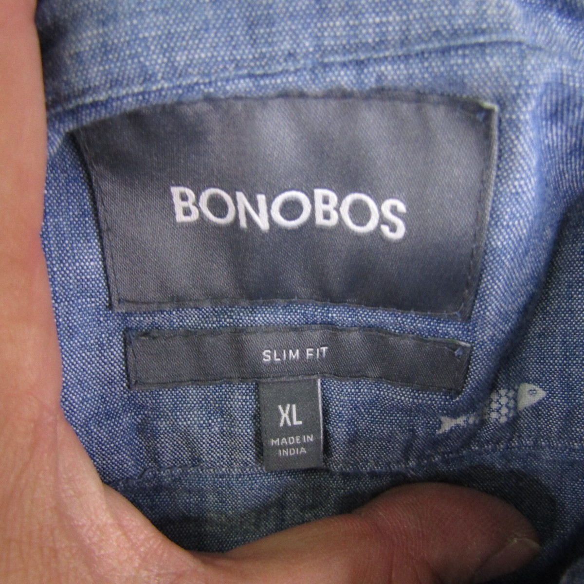 Chemise bonobos homme XL bleu blanc imprimé poisson Chambray boutonnée