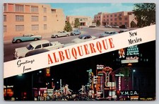 Postcard - Greetings from Albuquerque, NM - Central Ave/Univ. of NM, 1960s (Q20)