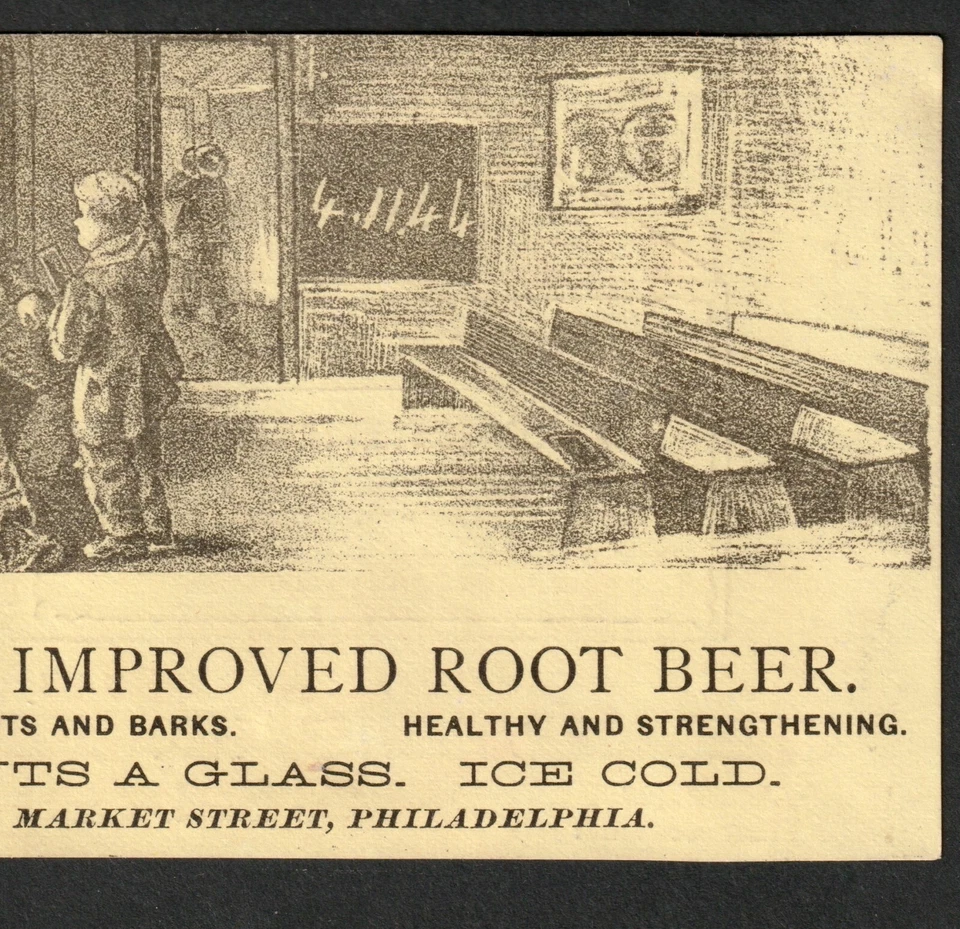 Очень РЕДКАЯ викторианская торговая карточка c 1870-х Hires Root Beer 5 центов стекло Errickson RM.12 - Изображение 4 из 4