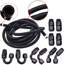 AN10 Nylon Stainless Steel Braided Fuel Hose End Fuel Adapter Kit Oil Line 16FT