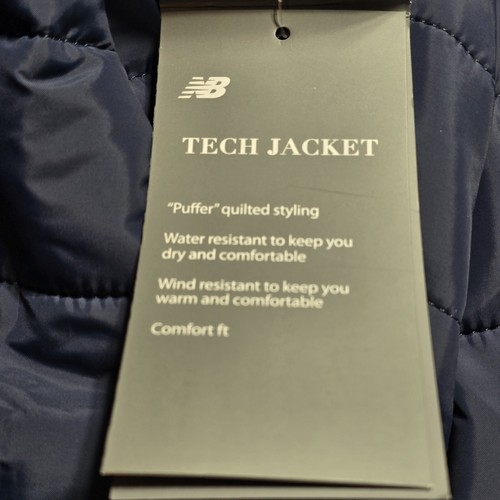 Chaqueta de invierno New Balance azul medio acolchada Puffer Tech para hombre nueva con etiquetas - Imagen 7 de 8