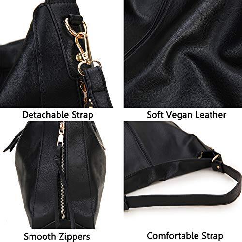 Hobo Bags for Women,VONXURY Faux Leather Tote Purse Ladies Handbag Large Black