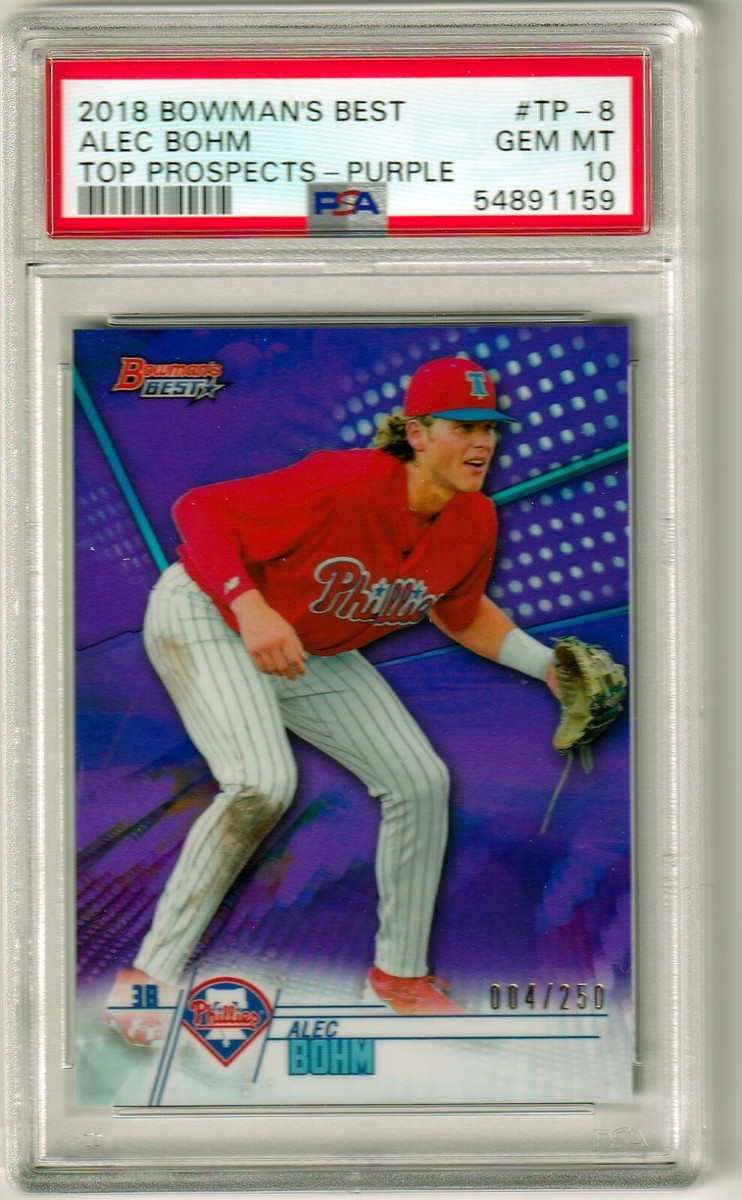 スポーツ選手 2018 Bowman Alec Bohm RC Auto Purple ALEC BOHM - 2018 BOWMAN'S BEST TOP PROSPECTS - PURPLE REFRACTOR